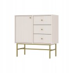 Komoda 1D 3 Szuflady SYDNEY3 - 84 x 87 x 41 PIASKOWY BEŻ + Złote akcenty