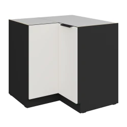 Szafka dolna narożna CALIA  90x90 cm 2F BB CRYSTAL WHITE / CZARNY z powłoką ANTI FINGERPRINT