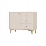 Komoda 1D 3 Szuflady SYDNEY1 - 84 x 73 x 41 PIASKOWY BEŻ + Złote akcenty