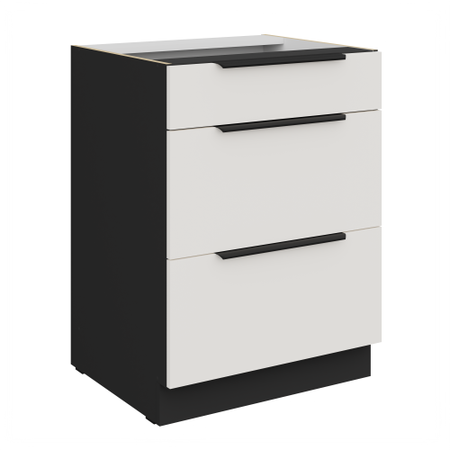 Przejdź do produktu Szafka dolna CALIA 60 D 3S PREMIUM BOX - CRYSTAL WHITE / CZARNY  z powłoką ANTI FINGERPRINT