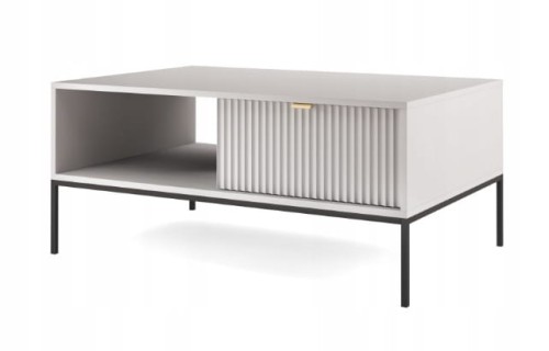 Przejdź do produktu STOLIK KAWOWY ZANZI 104 x 46 x 68 cm do salonu, lamele SZARY /CZARNY STELAŻ