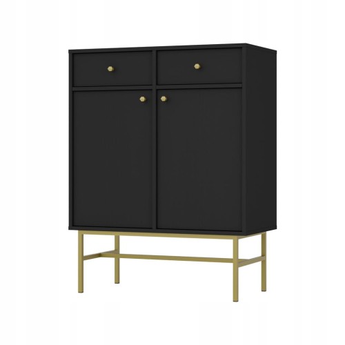Przejdź do produktu Komoda 2D 2 Szuflady SYDNEY3 - 84 x 108 x 41 CZARNY GRAFIT + Złote akcenty
