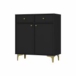 Komoda 2D 2 Szuflady SYDNEY1 - 84 x 94 x 41 CZARNY GRAFIT + Złote akcenty