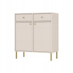 Komoda 2D 2 Szuflady SYDNEY2 - 84 x 95 x 41 PIASKOWY BEŻ + Złote akcenty