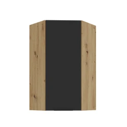 Szafka górna narożna 60 x 60 cm CALIA GN-108 1F (45°) CZARNY MAT / DĄB ARTISAN z powłoką ANTI FINGERPRINT
