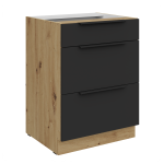 Szafka dolna CALIA 60 D 3S PREMIUM BOX - CZARNY MAT / DĄB ARTISAN z powłoką ANTI FINGERPRINT