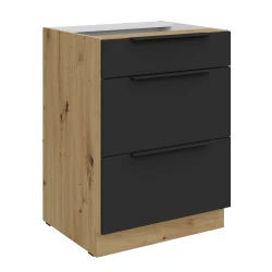 Szafka dolna CALIA 60 D 3S PREMIUM BOX - CZARNY MAT / DĄB ARTISAN z powłoką ANTI FINGERPRINT