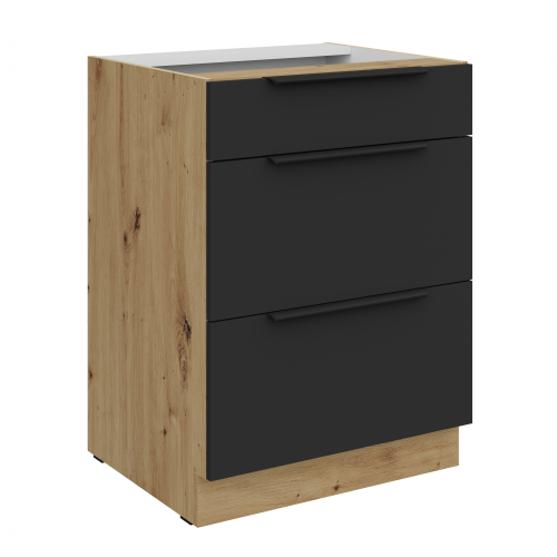 Przejdź do produktu Szafka dolna CALIA 60 D 3S PREMIUM BOX - CZARNY MAT / DĄB ARTISAN z powłoką ANTI FINGERPRINT