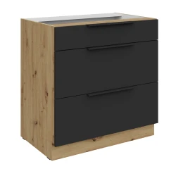 Szafka dolna CALIA 80 D 3S PREMIUM BOX CZARNY MAT / DĄB ARTISAN z powłoką ANTI FINGERPRINT
