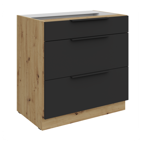 Przejdź do produktu Szafka dolna CALIA 80 D 3S PREMIUM BOX CZARNY MAT / DĄB ARTISAN z powłoką ANTI FINGERPRINT