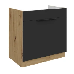 Szafka dolna CALIA 80 ZL 1S BB zabudowa pod zlew CZARNY MAT / DĄB ARTISAN z powłoką ANTI FINGERPRINT