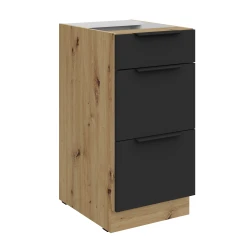 Szafka dolna CALIA 40 D 3S BB PREMIUM BOX CRYSTAL CZARNY MAT / DĄB ARTISAN powłoką ANTI FINGERPRINT