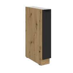 Szafka dolna 15 cm CALIA 15 D CARGO BB wysuwana z koszem CZARNY MAT/ DĄB ARTISAN z powłoką ANTI FINGERPRINT