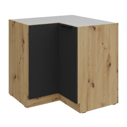Szafka dolna narożna CALIA  90x90 cm 2F BB CZARNY MAT / DĄB ARTISAN z powłoką ANTI FINGERPRINT