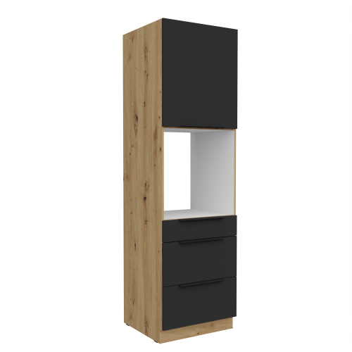 Przejdź do produktu Szafka kuchenna słupek CALIA 60 DPS-210 3S 1F CZARNY MAT / DĄB ARTISAN z powłoką ANTI FINGERPRINT