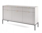Komoda trzydrzwiowa z szufladami Zanzi 154 cm Szara ryflowane fronty i czarny stelaż