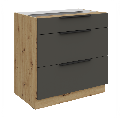 Przejdź do produktu Szafka dolna CALIA 80 D 3S PREMIUM BOX GRAFIT MAT / DĄB ARTISAN z powłoką ANTI FINGERPRINT