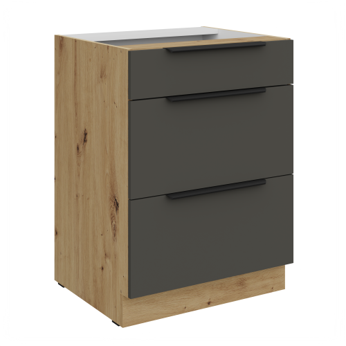 Przejdź do produktu Szafka dolna CALIA 60 D 3S PREMIUM BOX - GRAFIT MAT / DĄB ARTISAN z powłoką ANTI FINGERPRINT