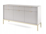 Komoda trzydrzwiowa z szufladami Zanzi 154 cm Szara ryflowane fronty i złoty stelaż