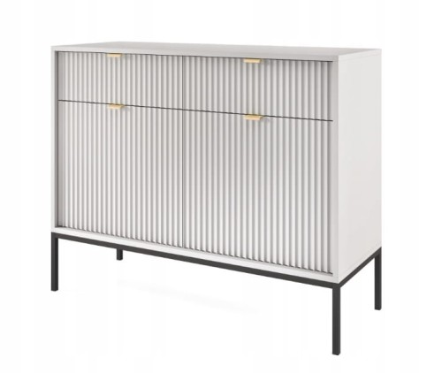 Przejdź do produktu Komoda 2D 2S ZANZI 104 x 83 x 39 cm do salonu, lamele SZARY / CZARNY STELAŻ