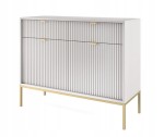 Komoda 2D 2S ZANZI 104 x 83 x 39 cm do salonu, lamele SZARY / ZŁOTY STELAŻ