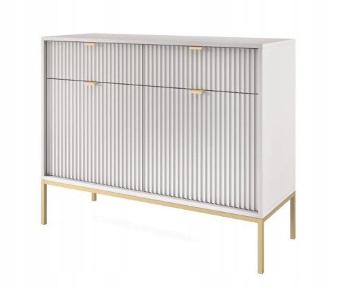 Przejdź do produktu Komoda 2D 2S ZANZI 104 x 83 x 39 cm do salonu, lamele SZARY / ZŁOTY STELAŻ