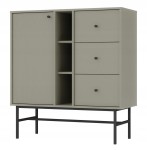 Komoda SYDNEY3, szuflady + półki, eucaliptus / czarny stelaż