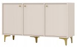 Duża Komoda 3 drzwiowa z półkami - SYDNEY1, beż piaskowy + złoty