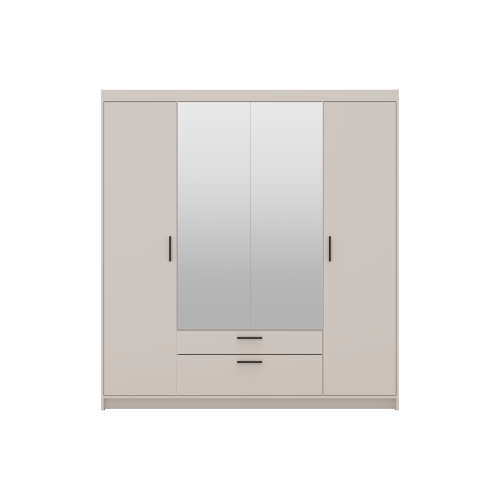Przejdź do produktu Szafa Czterodrzwiowa z szufladami i lustrem KLEO, garderoba 176 cm BEŻ PIASKOWY