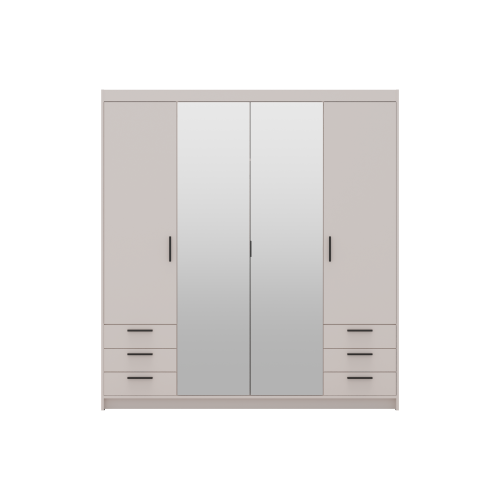 Przejdź do produktu Szafa Czterodrzwiowa z lustrem KLEO, garderoba z sześcioma szufladami  176 cm BEŻ PIASKOWY