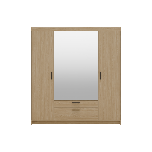 Przejdź do produktu Szafa Czterodrzwiowa z szufladami i lustrem KLEO, garderoba 176 cm DĄB OLEJOWANY