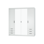 Pojemna Szafa Czterodrzwiowa KLEO lustro + 6 szuflad Garderoba KOLOR BIAŁY