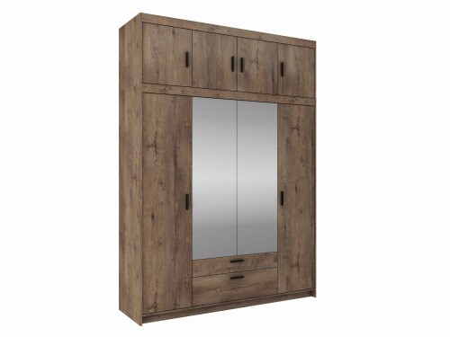 Przejdź do produktu Szafa czterodrzwiowa KLEO 176 cm z lustrem i szufladami – Dąb Lefkas, pojemna garderoba