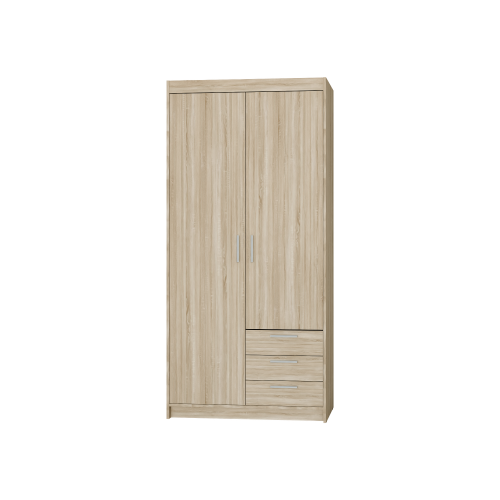 Przejdź do produktu Dwudrzwiowa szafa KLEO z trzema szufladami Garderoba DĄB SONOMA