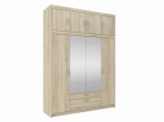 Szafa czterodrzwiowa KLEO 176 cm z lustrem i szufladami – Dąb Sonoma, pojemna garderoba