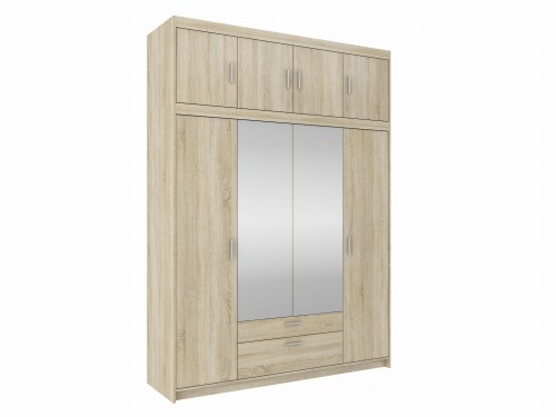 Przejdź do produktu Szafa czterodrzwiowa KLEO 176 cm z lustrem i szufladami – Dąb Sonoma, pojemna garderoba