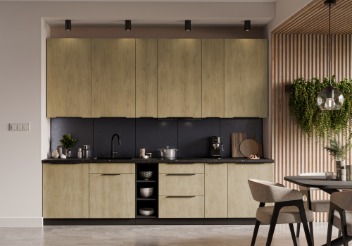 Przejdź do produktu Zestaw mebli kuchennych LUME 300 cm bez blatu kolor dąb cremona