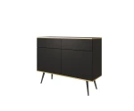Komoda dwudrzwiowa 107 cm Aurezzia dwie szuflady - Czarna ze złotymi zdobieniami i czarnymi nogami 