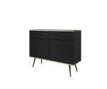 Komoda dwudrzwiowa 107 cm Aurezzia czarna z ryflowanymi frontami MDF, 2 szufladami i czarnymi nogami