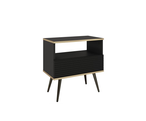 Przejdź do produktu Szafka nocna 54 cm Aurezzia czarna z ryflowanym frontem MDF i czarnymi nogami