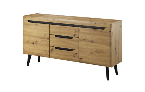 Przejdź do produktu Komoda Malpensa 160 cm dwudrzwiowa z trzema szufladami Dąb artisan / Czarny