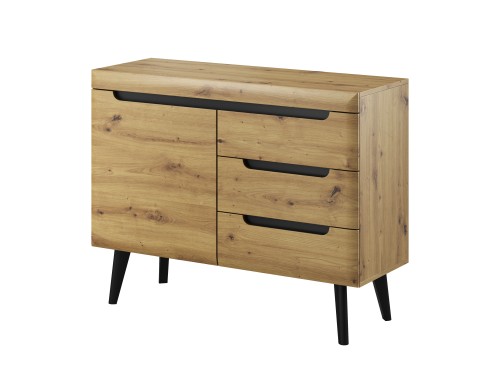 Przejdź do produktu Komoda Malpensa 107 cm jednodrzwiowa z trzema szufladami Dąb artisan / Czarny