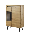 Witryna Malpensa 90 cm dwudrzwiowa, szklane półki Dąb artisan / Czarny