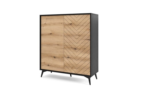 Przejdź do produktu Komoda wysoka Dairos 104 cm dwudrzwiowa loftowa Dąb Evoke / Czarny