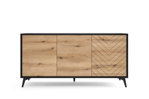 Przejdź do produktu Komoda loftowa Dairos 154 cm trzydrzwiowa Dąb Evoke / Czarny