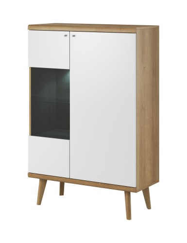 Przejdź do produktu Witryna niska Dossi 90 × 134 cm dwudrzwiowa z miejscem na ekspozycję Dąb Riviera / Biały