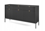 Komoda trzydrzwiowa z szufladami Zanzi 154 cm Czarna ryflowane fronty i czarny stelaż