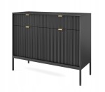Komoda 2D 2S ZANZI 104 x 83 x 39 cm do salonu, lamele CZARNY /CZARNY STELAŻ