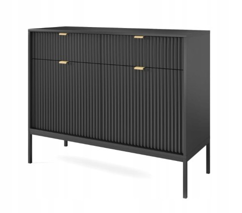 Przejdź do produktu Komoda 2D 2S ZANZI 104 x 83 x 39 cm do salonu, lamele CZARNY /CZARNY STELAŻ