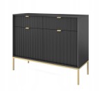 Komoda 2D 2S ZANZI 104 x 83 x 39 cm do salonu, lamele CZARNY / ZŁOTY STELAŻ